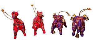 Vtg Rajasthani Indian Elephant Camel Figures Lot Fabric Ornaments Vibrant Colors